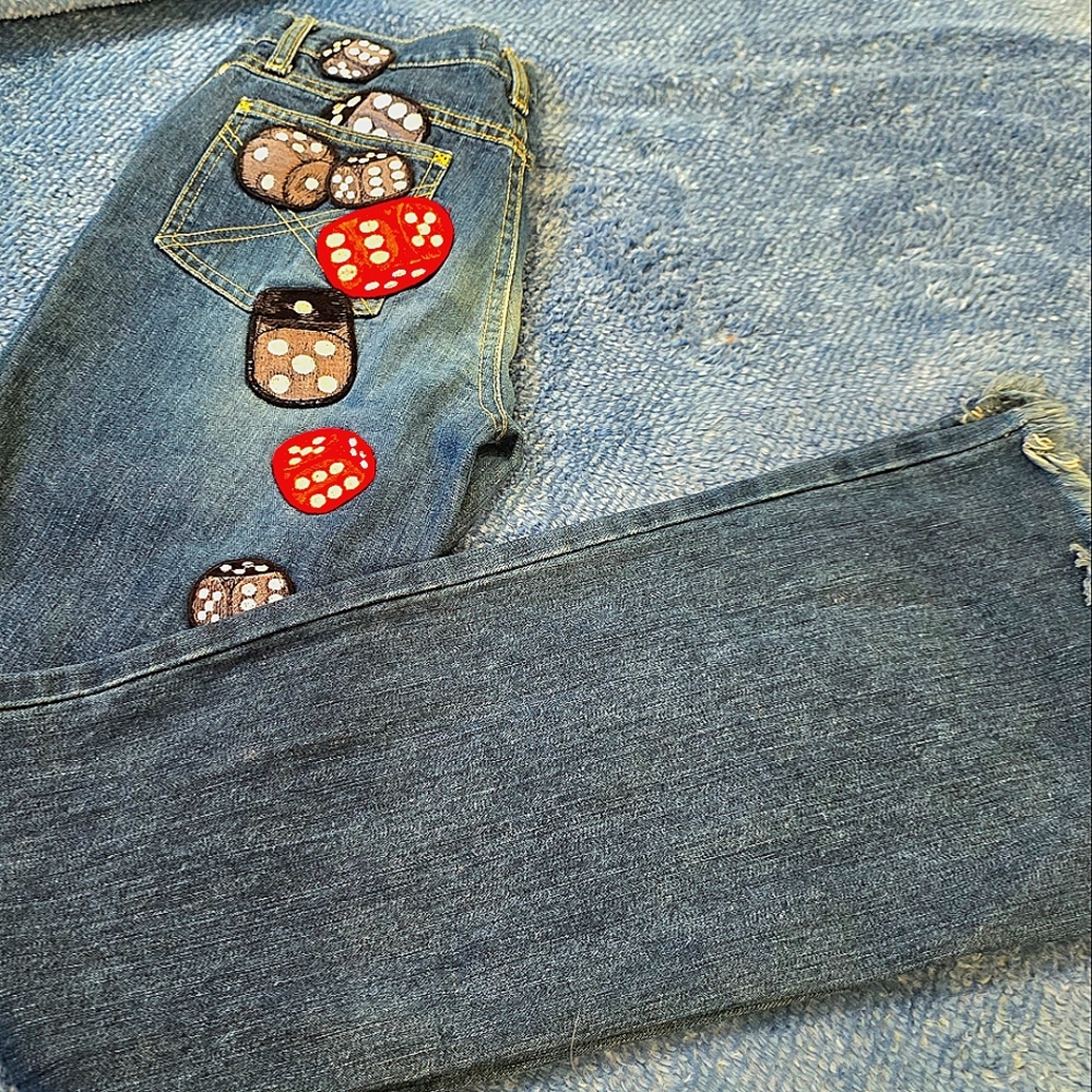 See By Chloe RARE Vintage Flare Jeans Embroidered w/ Dice- NWOT - Picture 5 of 16